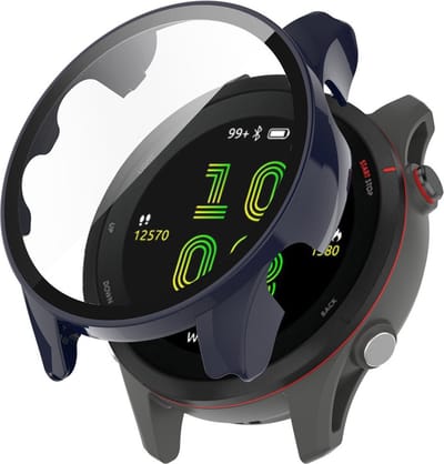 Watch case screenprotector - hoesje - gehard glas - geschikt voor Garmin Forerunner 255 - donkerblauw