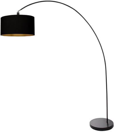 Zwarte vloerlamp Solva 3902ZW van Mexlite - Trendy met metalen en textiele materialen, kantelbaar, hoogte 185 cm, binnengebruik