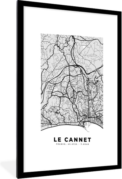 Fotolijst incl. Poster - Stadskaart - Frankrijk - Kaart - Le Cannet - Plattegrond - 60x90 cm - Posterlijst