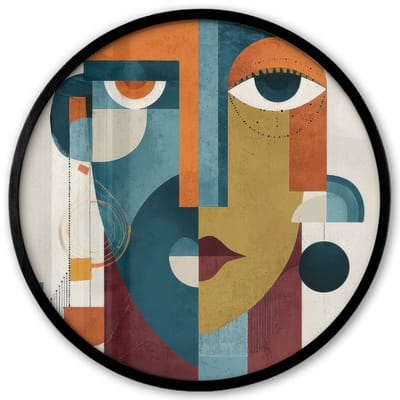 Poster in lijst Rond - Fotolijst 40x40 cm - Posters - Geometrisch - Strakke vormen - Kleurrijk - Ronde posterlijst zwart - Decoratie - Wanddecoratie woonkamer - Muurdecoratie slaapkamer