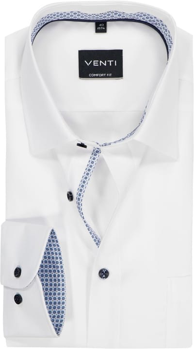 VENTI CASA MODA comfort fit overhemd - structuur - wit - Strijkvrij - Boordmaat: 40 (EU maat: M)
