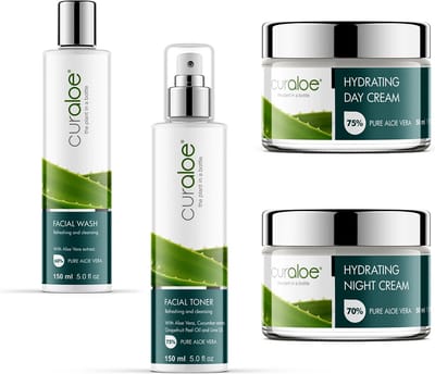 Curaloe - gezichtsverzorging - set - Toner - Face Wash - Dagcreme - Nachtcreme