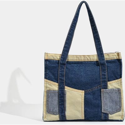 Color-blocking Patchwork Tas, Gepersonaliseerde Retro Street Crossbody Schoudertas, Commuter Tote Bag met Grote Capaciteit blauw