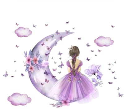 Muurstickers Meisje met Maan en Vlinders – Decoratie voor Kinderkamer, Slaapkamer & Woonkamer – Voor Meisjes & Baby’s – Huisdecoratie Accessoires