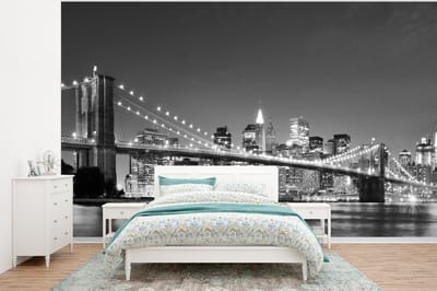 Behang - Fotobehang New York - Brug - Brooklyn - Zwart wit - Architectuur - Breedte 320 cm x hoogte 240 cm