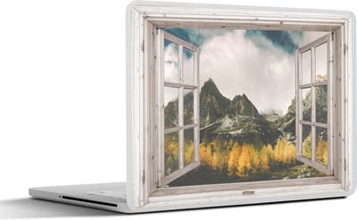 Laptop sticker - 14 inch - Doorkijk - Berg - Herfst - 32x5x23x5cm - Laptopstickers - Laptop skin - Cover
