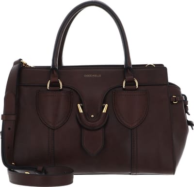 COCCINELLE Leren Handtas Schoudertas York Vintage Leather Handbag Fondant Brown Bruine