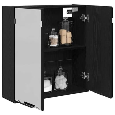 vidaXL - Spiegelkast - Zwart - Eiken - 64 - x - 20 - x - 67 - cm - Bewerkt - hout