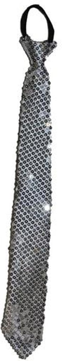 Funny Fashion Carnaval verkleed stropdas met glitter pailletten - zilver - polyester - heren/dames