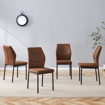 Intebiki eetkamerstoelen - stoelen - eetkamerstoelen set van 4 - keukenstoelen - eetkamerstoel - metaal & kunstleer - zithoogte 48 cm - Bruin