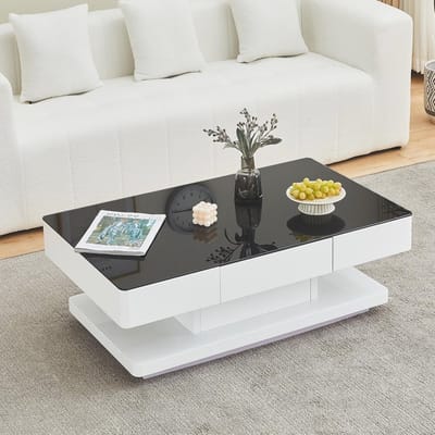 Hoogglans Salontafel met 2 Opbergladen van 8 MM Gehard Glas voor Woonkamer en Kantoor