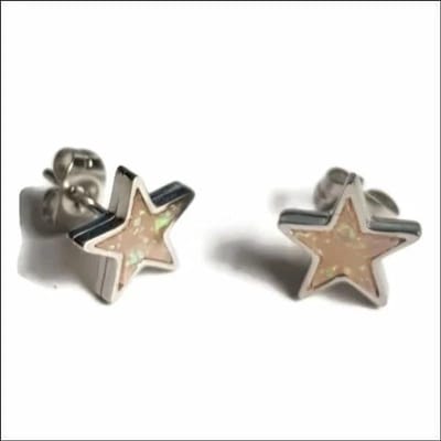 Aramat Jewels | Oorbellen | RVS Roze Ster Oorbellen met Opaal 8mm - Betoverende Oorstekers | | | |10mm | Staal | Kinderen, Volwassenen | Verkleurd niet