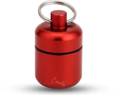 Cabantis® Bulky Mini Pillendoos Sleutelhanger – Aluminium Medicijnhouder – Reispillendoosje – Makkelijk Schoon te Maken – Draagbaar & Lucht- en Waterdicht – Rood