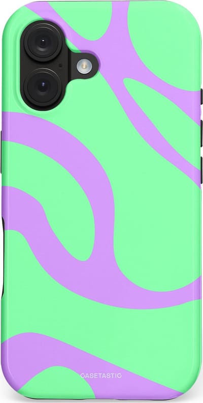 Casetastic Hoesje Geschikt voor Apple iPhone 16 Magsafe - Stijlvolle Beschermende Duo-layer Case - Pastelgolven Mint-Lila