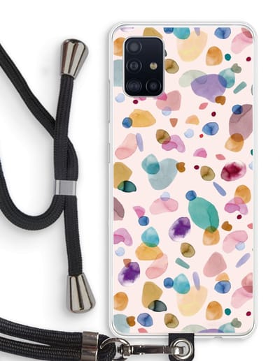 Case Company® - Hoesje met koord geschikt voor Samsung Galaxy A51 4G hoesje met Koord - Terrazzo Memphis - Telefoonhoesje met Zwart Koord - Bescherming aan alle Kanten en Over de Schermrand