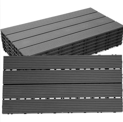 Terrastegels 60x30cm 24 stuks 4m² WPC Tegels Balkon Terras of Vlonder Snelle Montage Vlondertegel Tuintegels Terrasplanken Balkon vloer Kliktegels Buiten tegels Donkergrijs