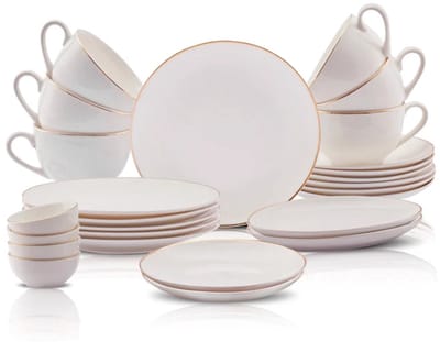 Karaca Marcelo 26-delige Ontbijtset voor 6 Personen – Wit met Goud – New Generation Bone