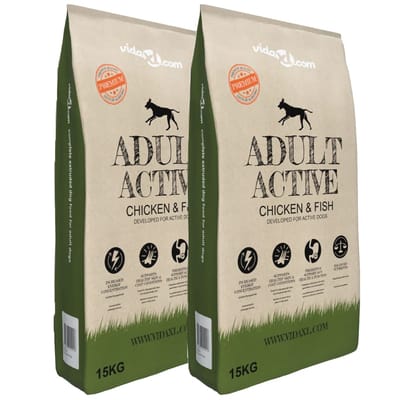 vidaXL - Premium - hondenvoer - droog - Adult - Active - Chicken - & - Fish - 30kg - 2 - st