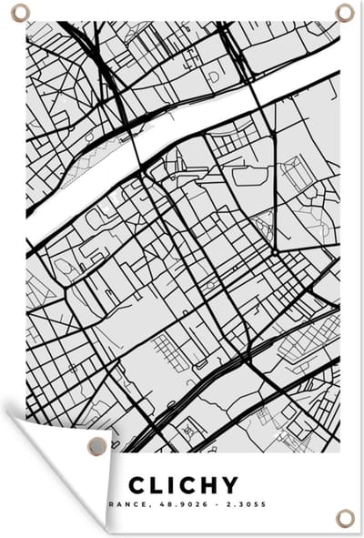 Muurdecoratie Stadskaart - Frankrijk - Kaart - Clichy - Plattegrond - 120x180 cm - Tuinposter - Tuindoek