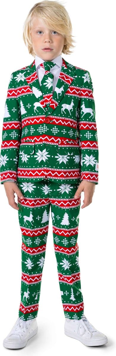 OppoSuits Festive Green - Kids Kerstpak - Kerst Outfit - Boys - Groen - Maat EU 92/98