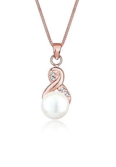Elli - Halsketting - Dames Oneindigheid Hanger Elegant met zoetwater gekweekte parel en Kristallen in 925 Sterling Zilver - Dames