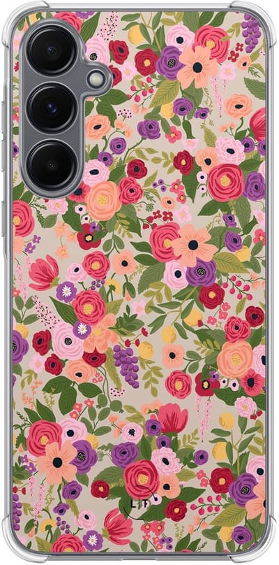 Shockproof hoesje - Geschikt voor Samsung Galaxy A15 - Floral garden - Extra sterke case - TPU/polycarbonaat - Bloemen - Roze, Transparant