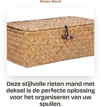 Dailygoods- Opbergmand Hoogwaardige Kwaliteit - Rieten Mand - Opbergmand met Deksel - Geweven Mand - Natuurlijk Zeegras - Handgeweven Design - Opbergdoos