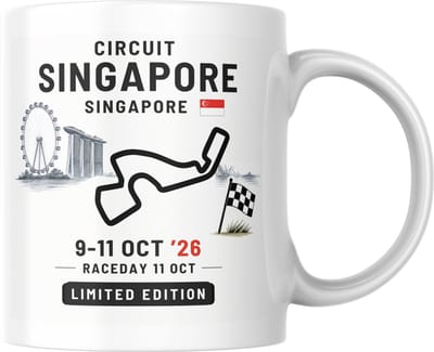 Hip met Pit Creaties - F1 Mok Singapore 2026 - Formule 1 Circuit Mok - Grand Prix Singapore 9-11 OKT '26 - Racedag 11 OKT - F1 Cadeau - Limited Edition Racefan Merchandise