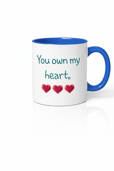 You Own My Heart" Mok met Harten | Romantisch Cadeau voor Liefde & Valentijn | Wit & Blauw Keramiek