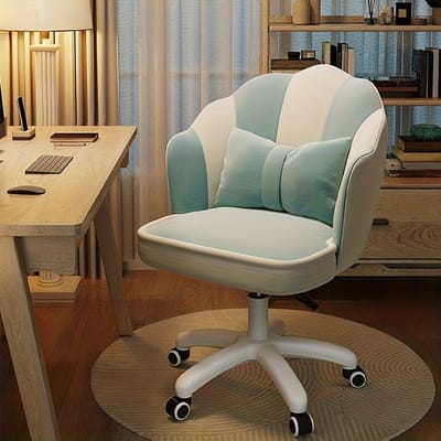 Ergonomische bureaustoel-Bureaustoelen voor volwassenen-Bureau Stoel met Fluweelblad | Strikvormige-Foam Vulling, Metalen Frame-Beauty - Salon - Kaptafel-( Blauw Wit).