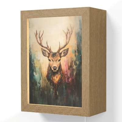 Wandlamp 15x20 cm - Oplaadbaar - Hert - Geverfd - Gewei - Bruin - Wandlampen binnen woonkamer - Slaapkamer lamp met kabel - Decoratieve nachtlamp - Vloerlamp snoer