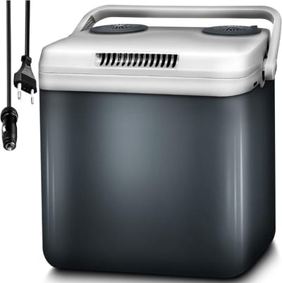 TIM® Elektrische Koelbox - 32 Liter Koelbox Elektrisch 12V 230 Volt - Koelbox Auto - Coolbox Met Verwarmingsfunctie en Lichtgewicht - Koelt & Verwarmt – Mini Koelkast – Grijs - 45cm x 32cm x 44cm