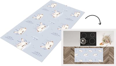 Keukenloper - Loper keuken - Winter - Patroon - Konijn - 120x60 cm - Keukenloper vinyl