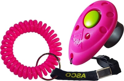 Vinger clicker - Honden trainer - Gedragstraining huisdier - Spiraalarmband - 6 x 4 x 18 cm - Roze