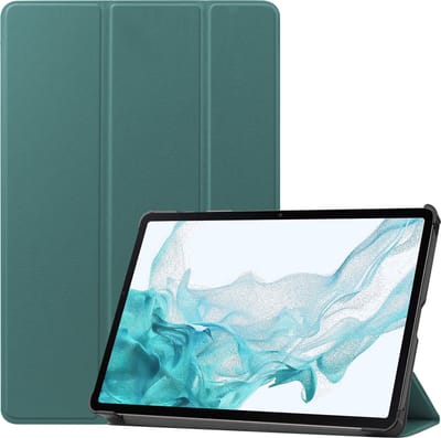 Hoes - Geschikt voor Samsung Galaxy Tab S10 Plus - Dun & Stevig - Trifold Bookcase - Hard Cover Case - Met Uitsparing Geschikt voor S Pen - Hardcover Book - Tablet Hoesje - Donkergroen