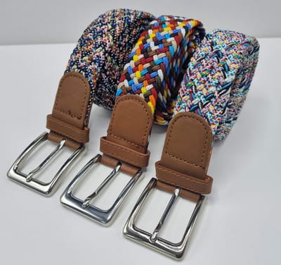 3 pack deal - Elastische riem - gevlochten broekriem - dames en heren riemen - Kleur 1. Multicolour 2. Multicolour tropical 3. Multicolour Frisbee 105 cm