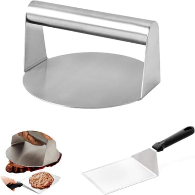 Ronde Burgerpers van RVS met Grill Spatel voor Barbecue, Steaks en Panini's - Ideaal voor Koken en Grillen
