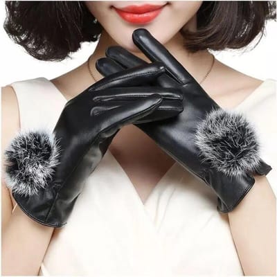 Gants en cuir chauds pour femmes, gants d'équitation en plein air pour écran tactile, gants d'hiver coupe-vent et en daim