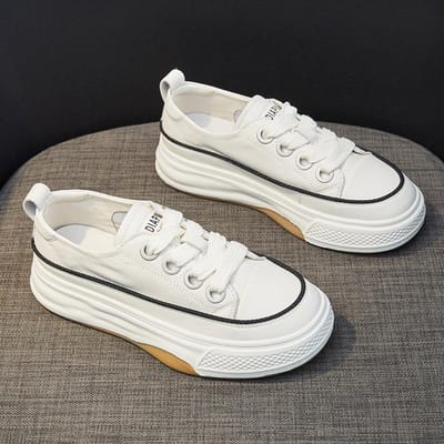 Echt Leer Witte Schoenen Dames Lente Nieuwe Student Casual Alles-match Smeltende Dikke Zool Laag uitgesneden Sneakers 40