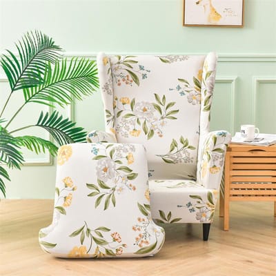Elastische Bedrukte Slipcover voor Stoel met Hoge Rugleuning 2-delig Vorm Eenzits Vleugel Fauteuil Hoes