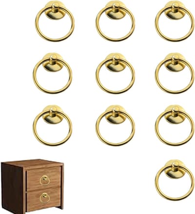Ronde Ladehandgrepen met Gouden Ring, 10 Stuks, Messing Effect voor Kasten en Dozen, Modern Design