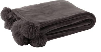 J-Line plaid Pompom - polyester - donkertaupe - 170 x 130 cm
