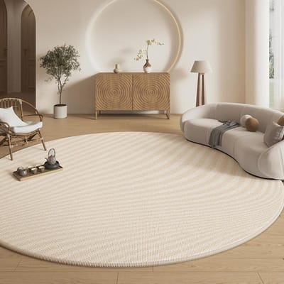Crème Stijl Woonkamer Decoratie Rond Tapijt Verdikt Pluche Tapijten voor Slaapkamer Pluizig Zacht Lounge Vloermat Antislip Nachtkastje Tapijt 80x80CM