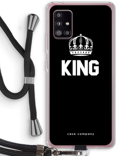 Case Company® - Hoesje met koord geschikt voor Samsung Galaxy A51 5G hoesje met Koord - King zwart - Telefoonhoesje met Zwart Koord - Bescherming aan alle Kanten en Over de Schermrand