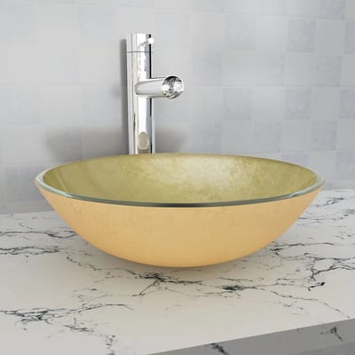 vidaXL - Wasbak - gehard - glas - 42 - cm - goud
