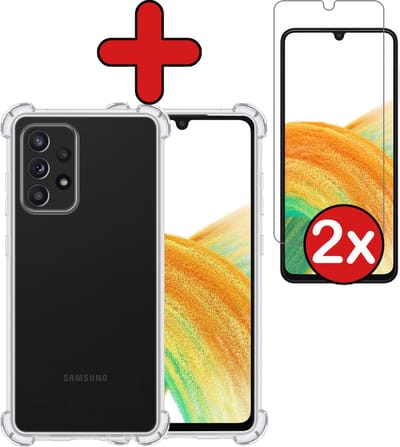 Hoesje - Met Screenprotector - 2 Stuks - Geschikt voor Samsung Galaxy A33 - Sterk & Shockproof - Back Cover - Siliconen Case - Telefoon Hoes - Shock Proof - Telefoonhoes - Transparant