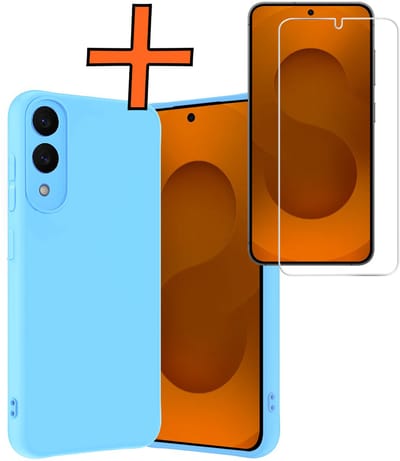 Hoes - Met Screenprotector - Geschikt voor Samsung Galaxy S25 Edge - Sterk & Shockproof - Back Cover - Siliconen Case - Telefoon Hoes - Lichtblauw