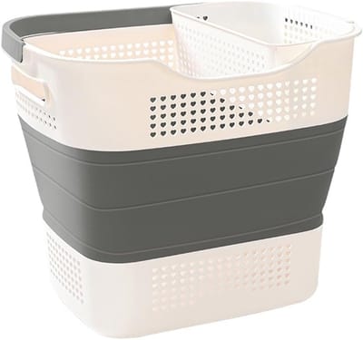 Ulisem - Wasmand - Opvouwbare wasmand - Inclusief binnenzak voor ondergoed - 41x35x23 cm - Sterke groene bodem - Ademend wit bovenstuk - Ergonomische handgrepen - Multifunctioneel voor thuis - Grijs