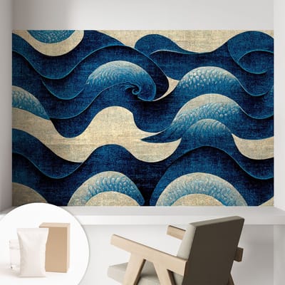 Coloray Behang - Blauwe golven Behangrol - 104x70 cm - Marine Behang - Voor liefhebbers van abstracte kunst en moderne interieurs - Behang Voor de woonkamer, slaapkamer en kantoor - Muurbehang Abstractie