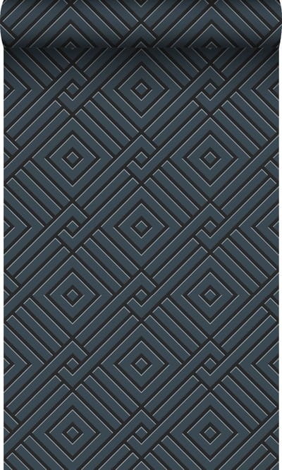 Origin Wallcoverings behang 3D grafisch motief donkerblauw - 50 x 900 cm - 347982